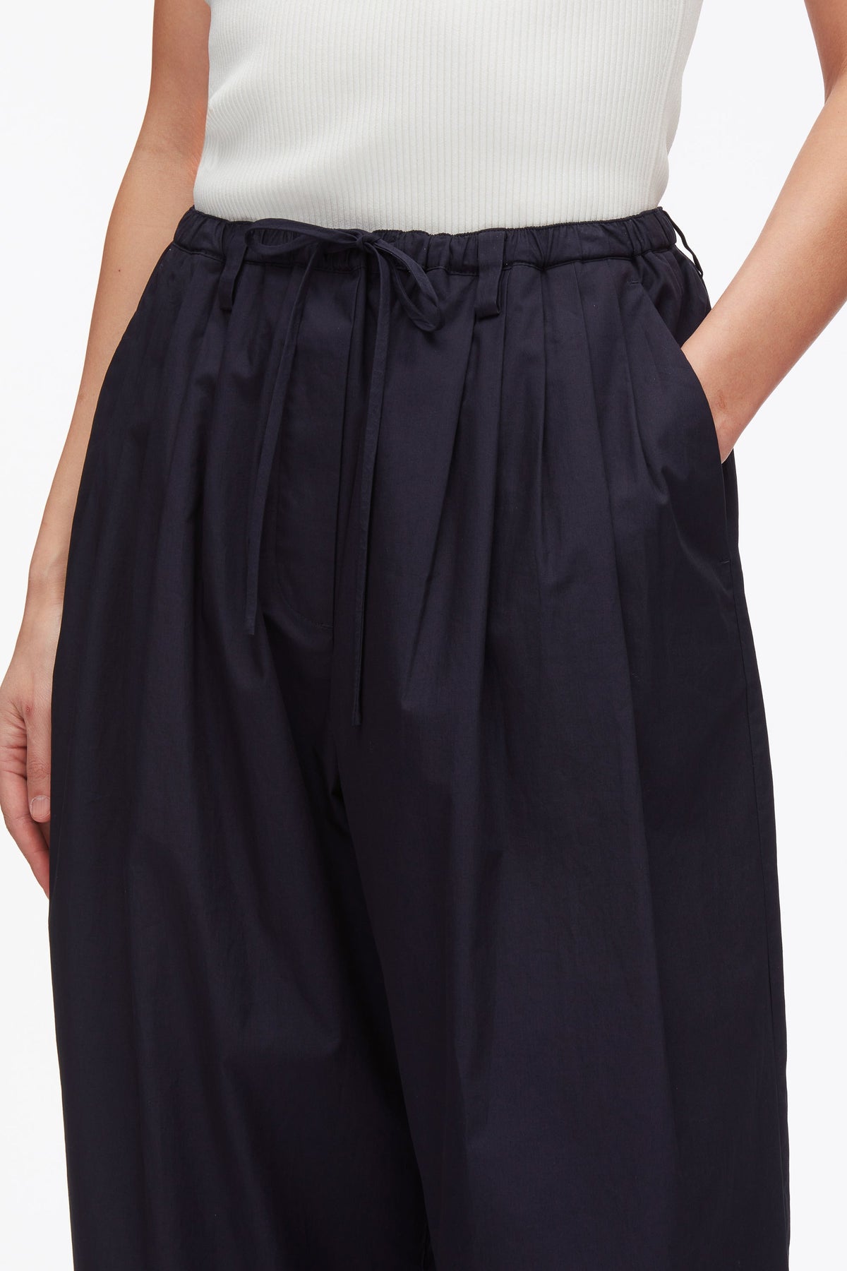 Structured Cotton Pull On Straight Leg Pants Midnight