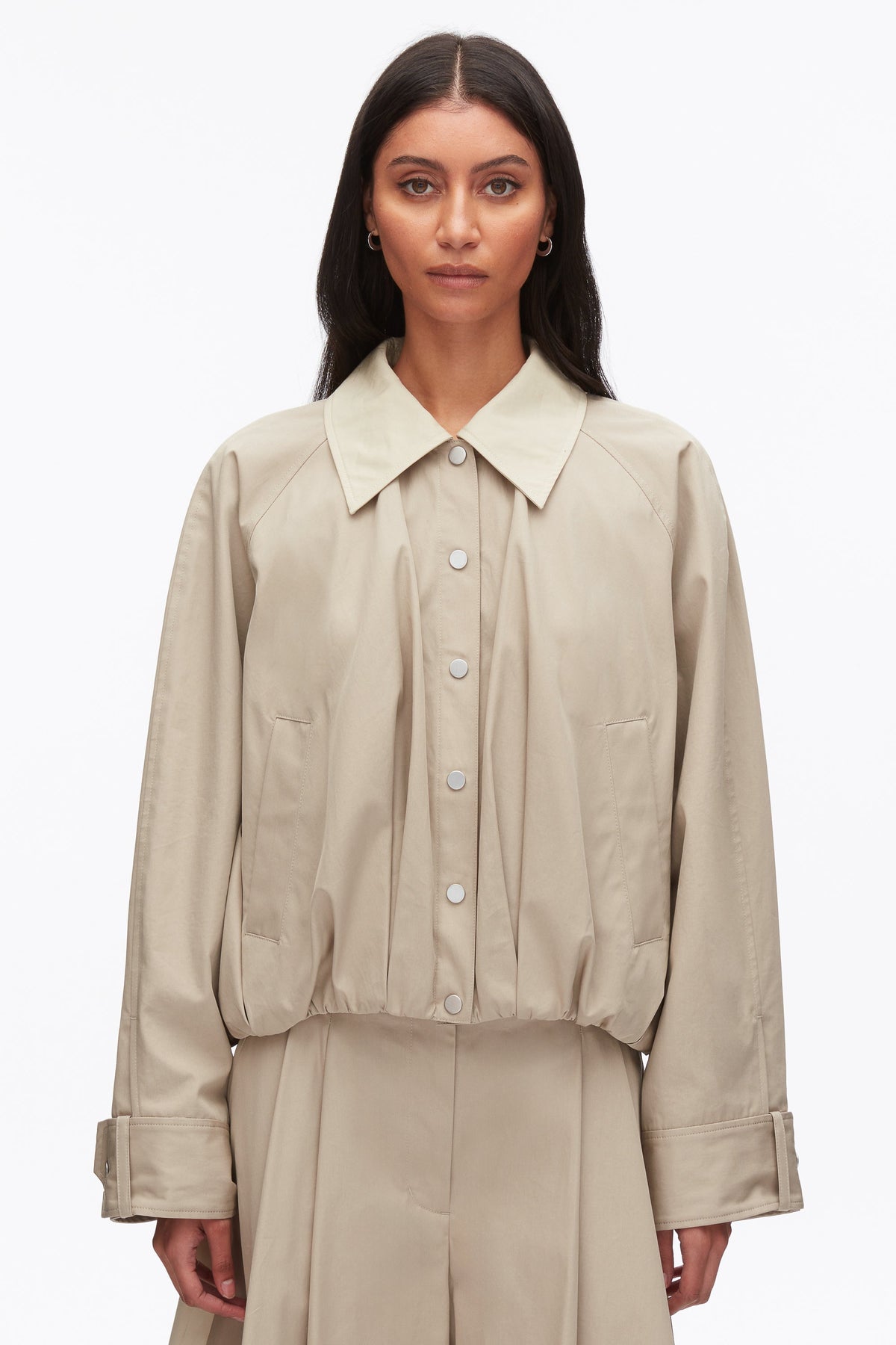 Snap Front Blouson Bomber Jacket Khaki-Birch