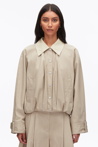 Snap Front Blouson Bomber Jacket Khaki-Birch
