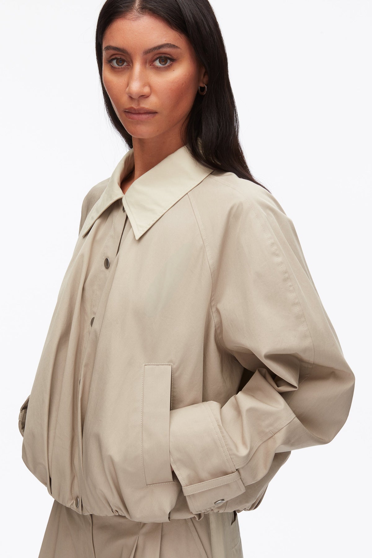 Snap Front Blouson Bomber Jacket Khaki-Birch