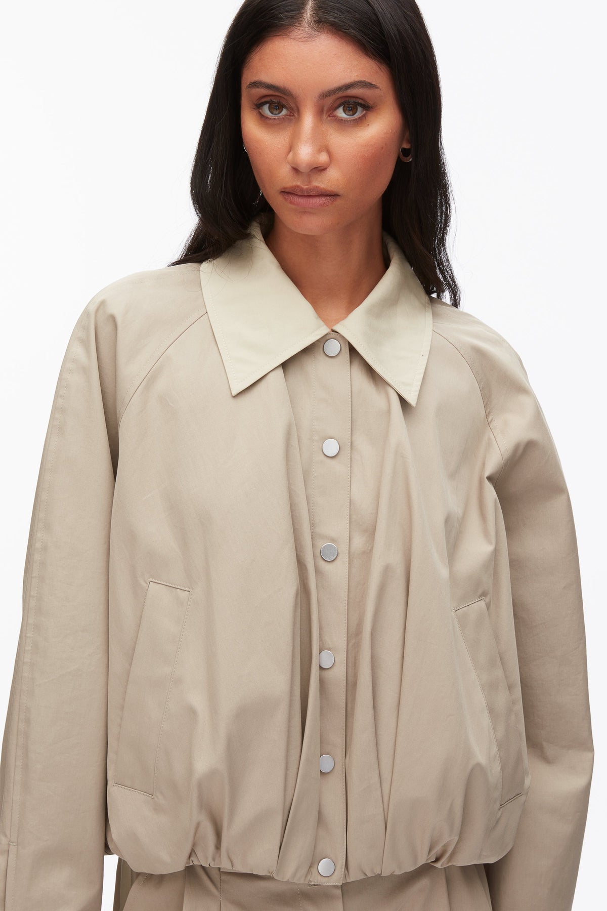Snap Front Blouson Bomber Jacket Khaki-Birch