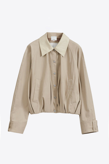Snap Front Blouson Bomber Jacket Khaki-Birch