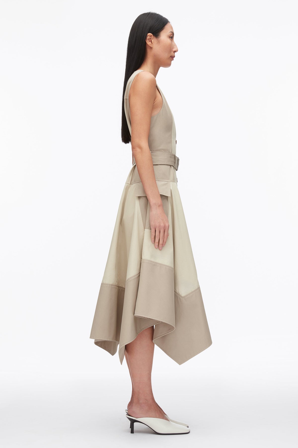Patchwork Sleeveless Belted Utility Dress Khaki-Birch