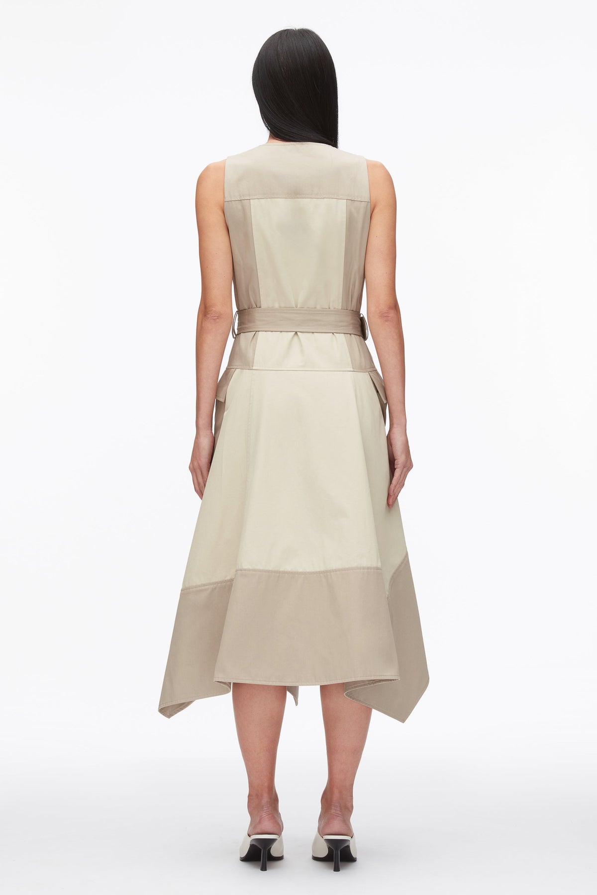 Patchwork Sleeveless Belted Utility Dress Khaki-Birch