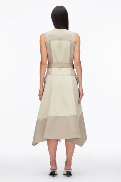Patchwork Sleeveless Belted Utility Dress Khaki-Birch