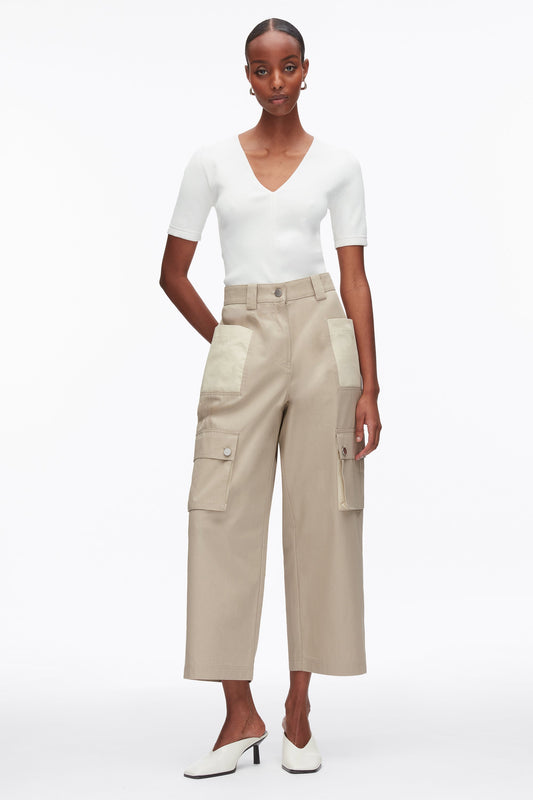Two-Toned Cropped Cargo Pants Khaki-Birch