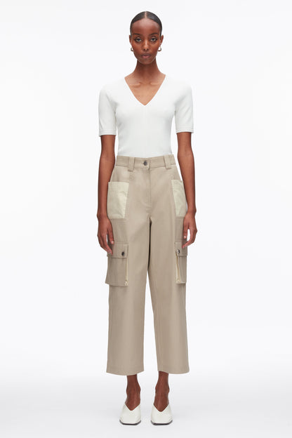 Two-Toned Cropped Cargo Pants Khaki-Birch