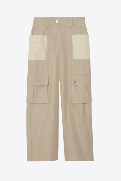 Two-Toned Cropped Cargo Pants Khaki-Birch