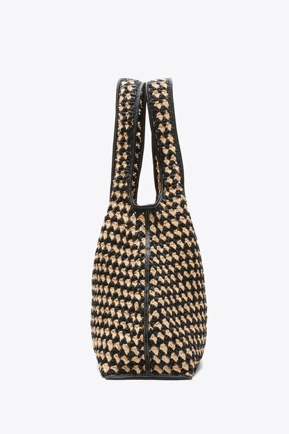 Crochet Raffia Market Tote Black-Buckwheat