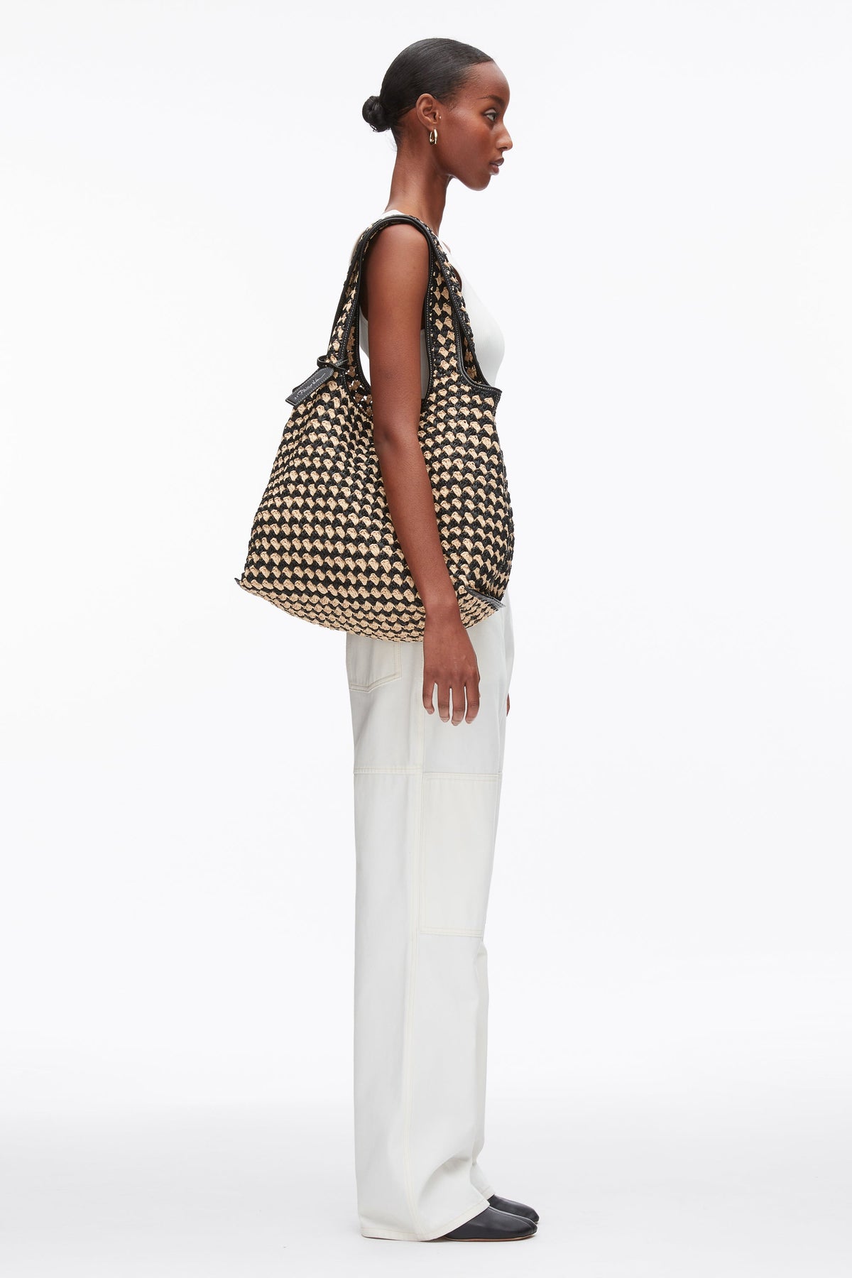 Crochet Raffia Market Tote Black-Buckwheat
