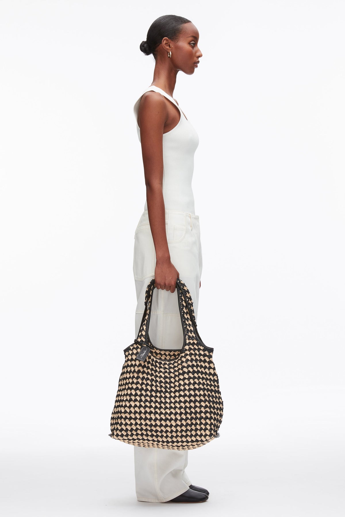 Crochet Raffia Market Tote Black-Buckwheat