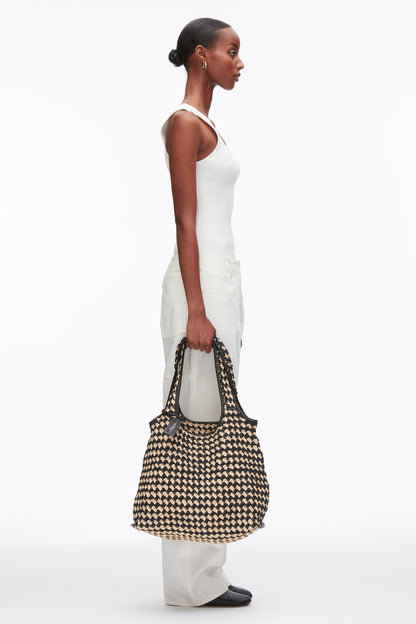 Crochet Raffia Market Tote Black-Buckwheat