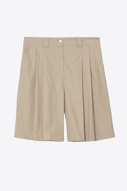 Two-Toned Wide Pleated Shorts Khaki-Birch