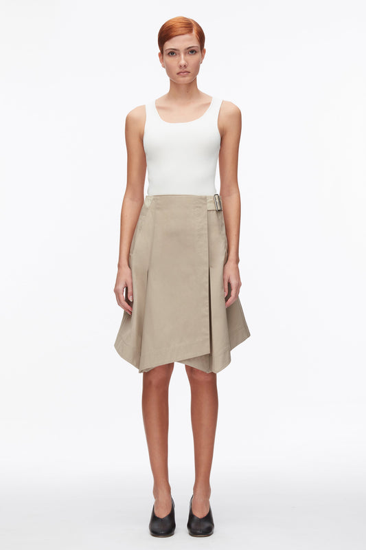 Two-Toned Handkerchief Wrap Skirt Khaki-Birch