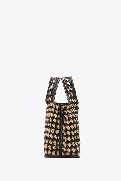 Crochet Raffia Mini Market Tote Black-Buckwheat
