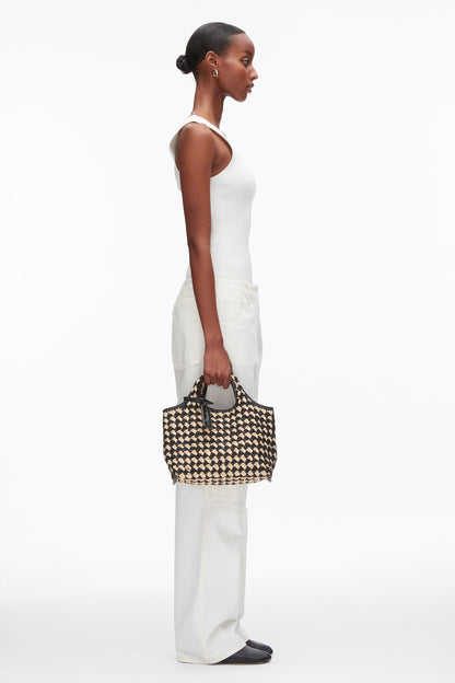 Crochet Raffia Mini Market Tote Black-Buckwheat