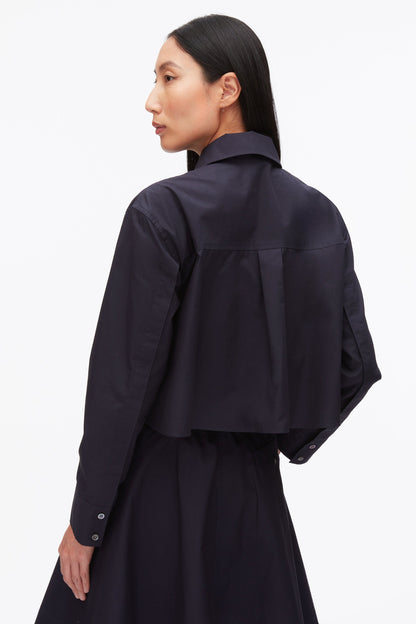 Belted Structured Cotton Shirt Dress Midnight