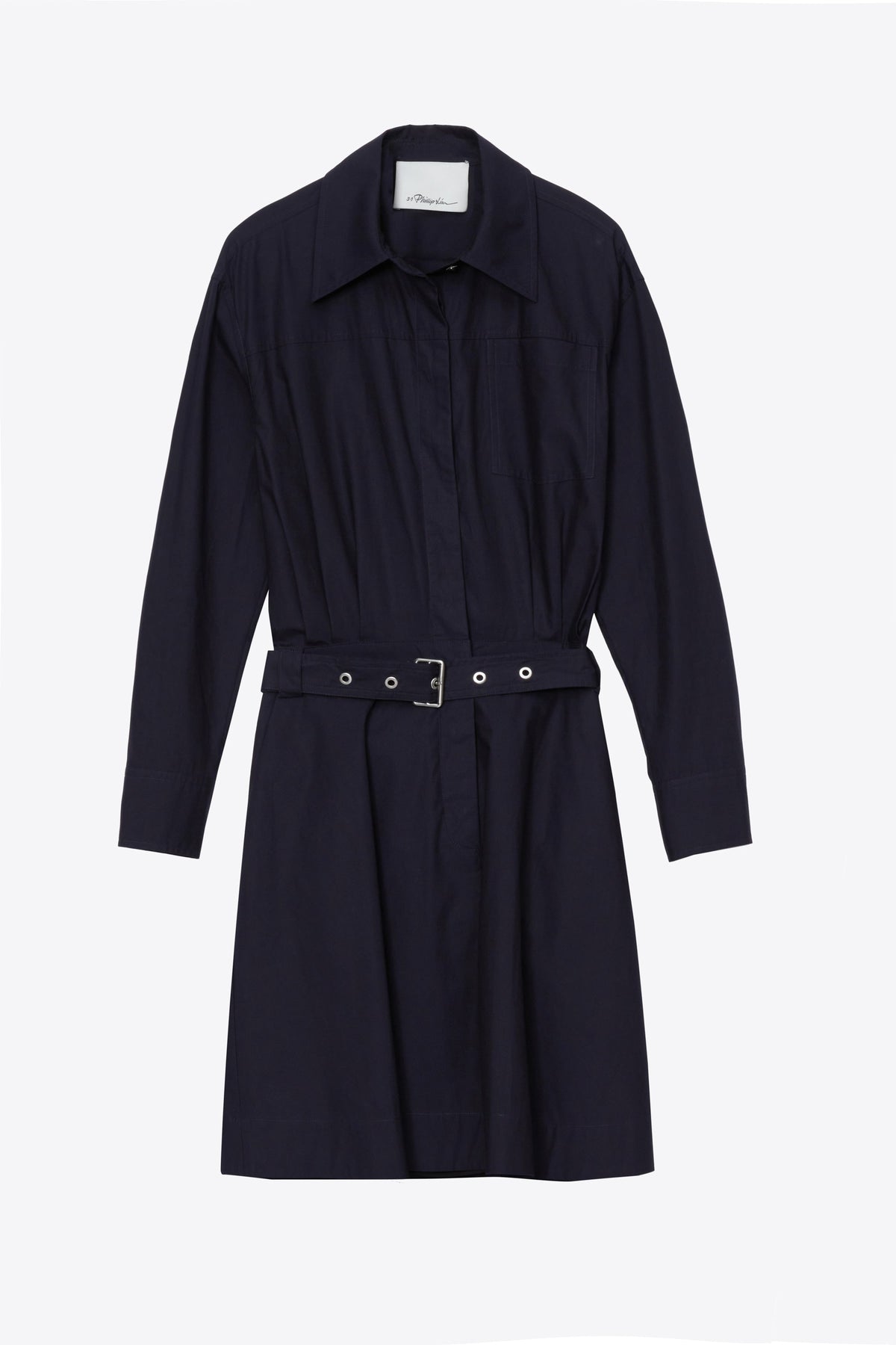 Belted Structured Cotton Shirt Dress Midnight
