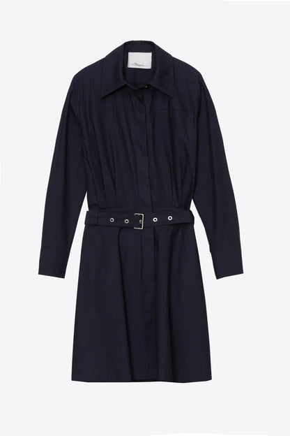 Belted Structured Cotton Shirt Dress Midnight