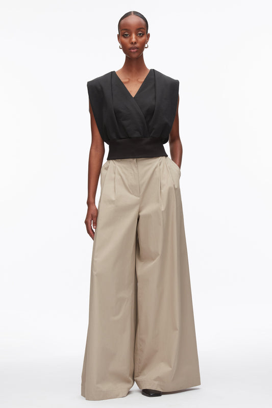 Draped Sleeveless French Terry Top Black
