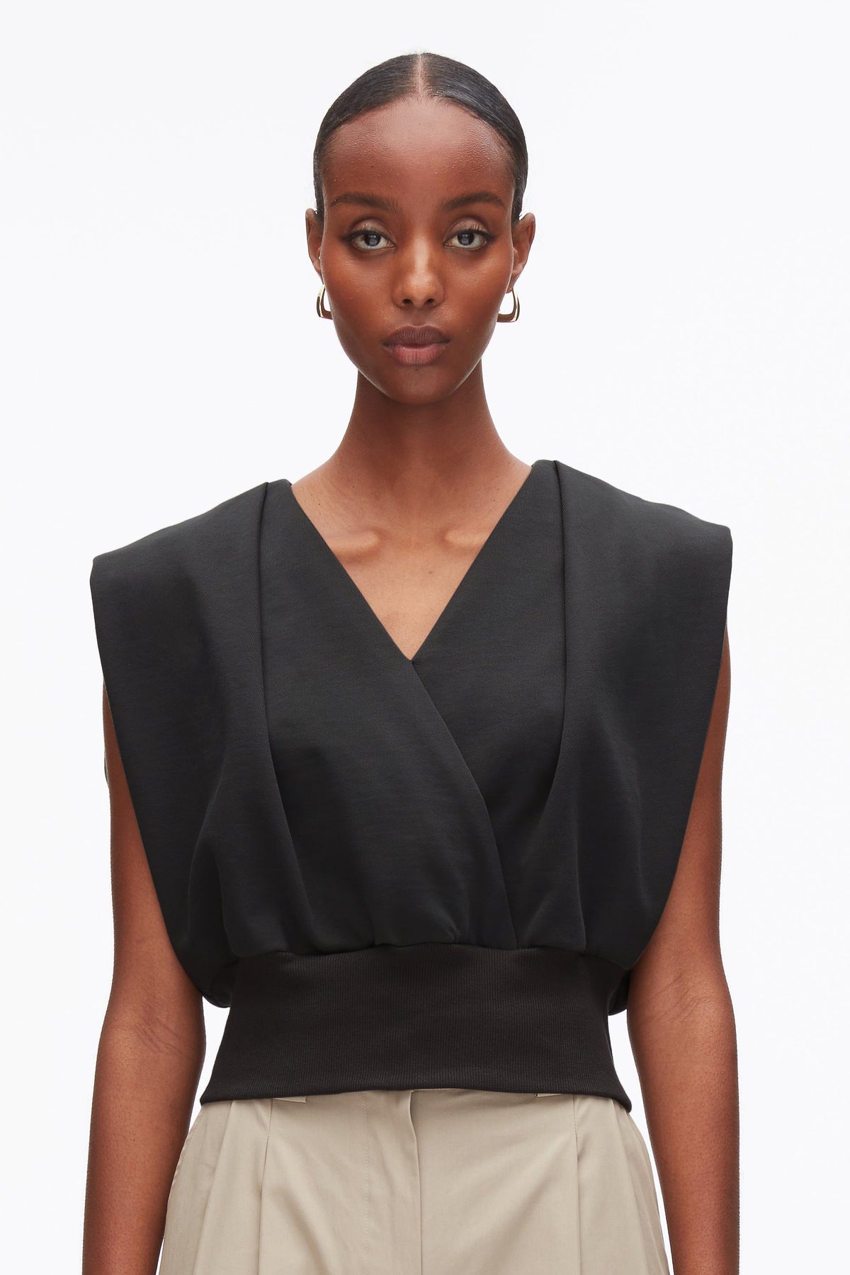 Draped Sleeveless French Terry Top Black