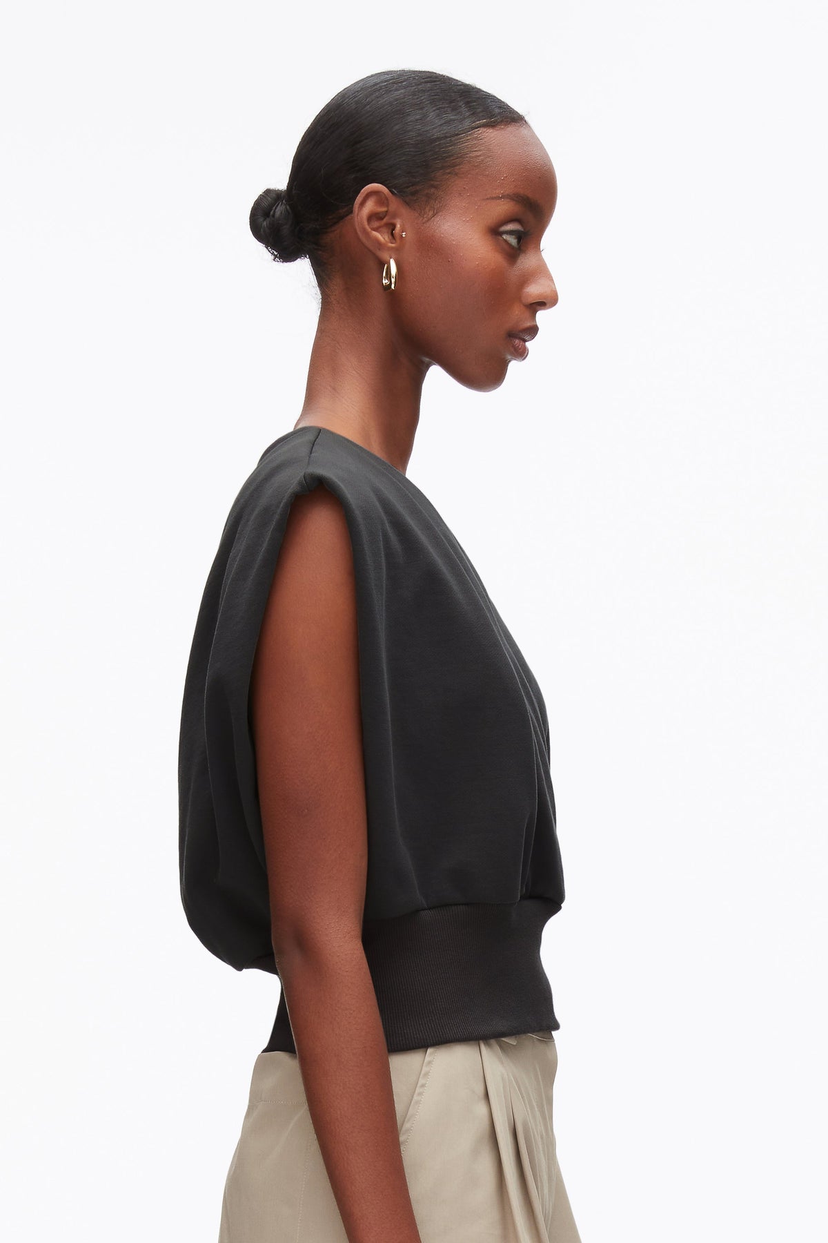Draped Sleeveless French Terry Top Black