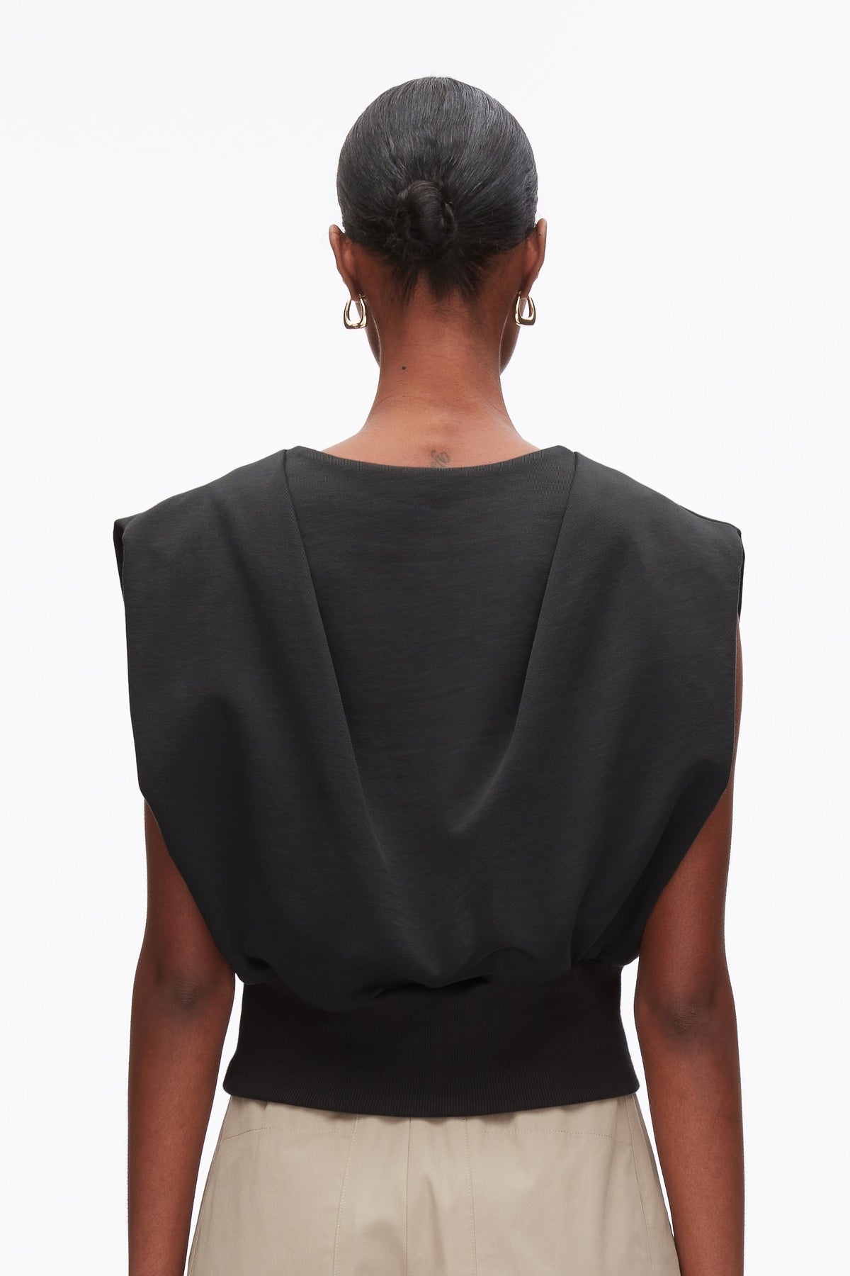 Draped Sleeveless French Terry Top Black