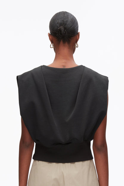 Draped Sleeveless French Terry Top Black