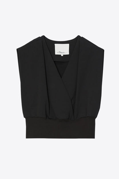 Draped Sleeveless French Terry Top Black