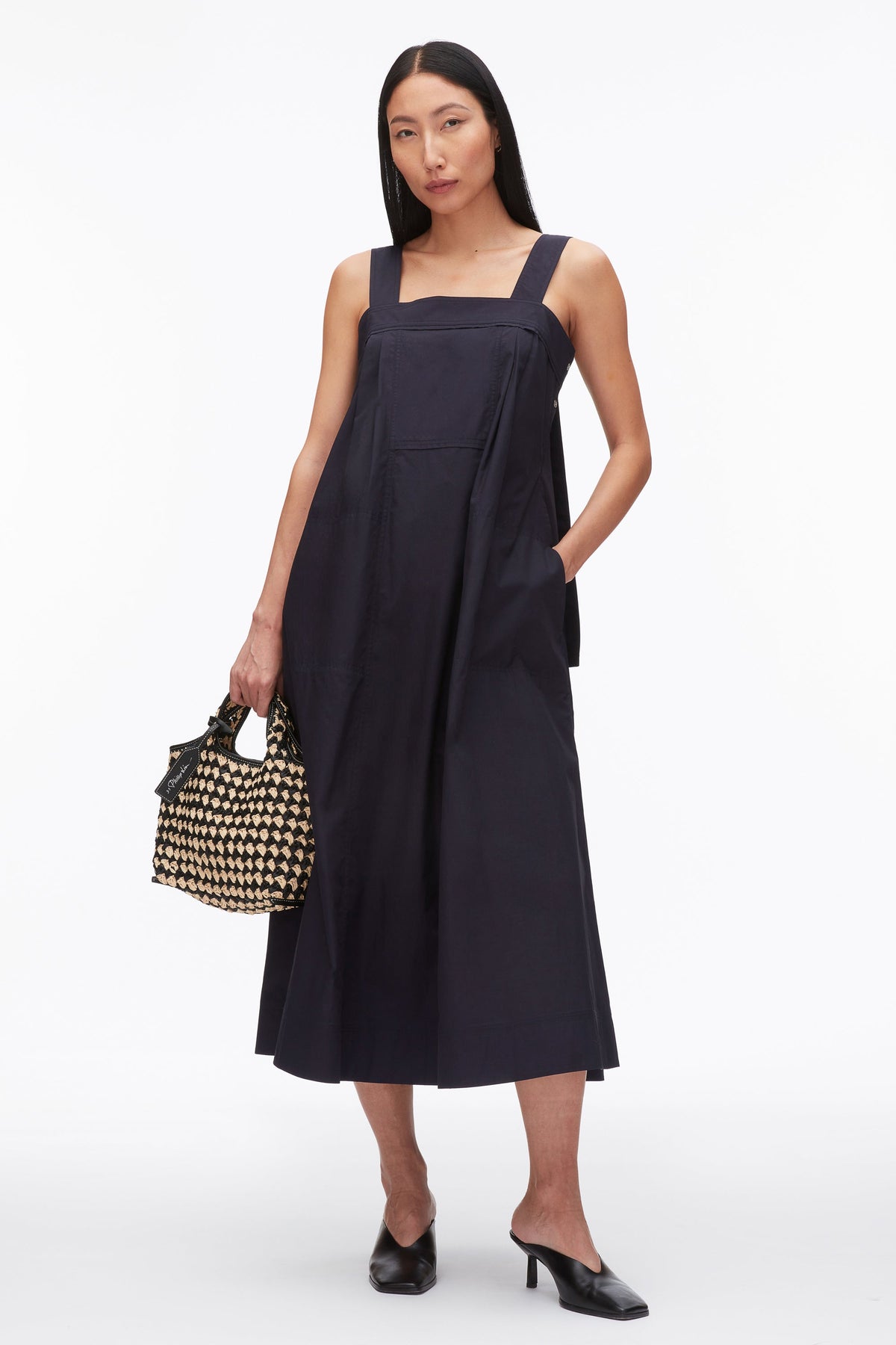 Structured Cotton Poplin Midi Dress Midnight