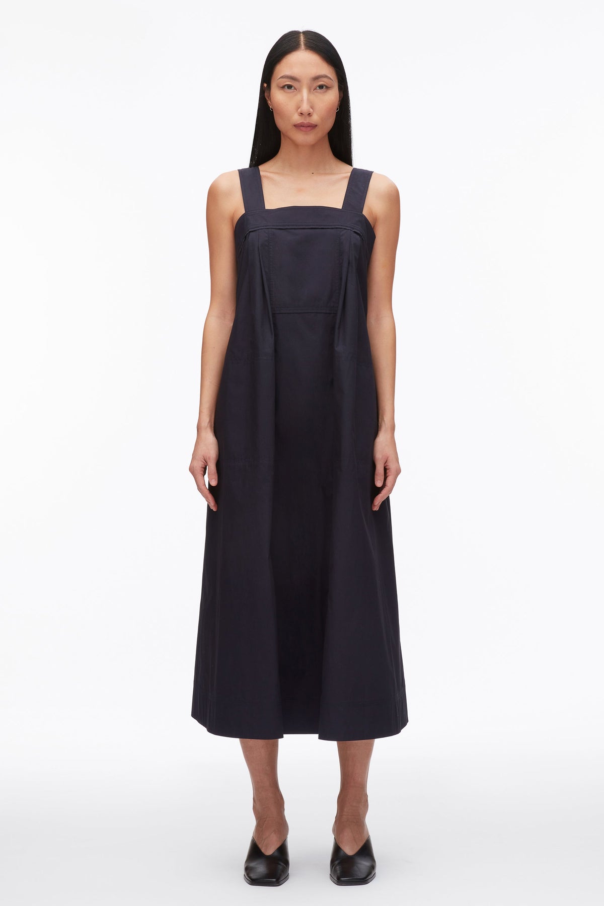 Structured Cotton Poplin Midi Dress Midnight