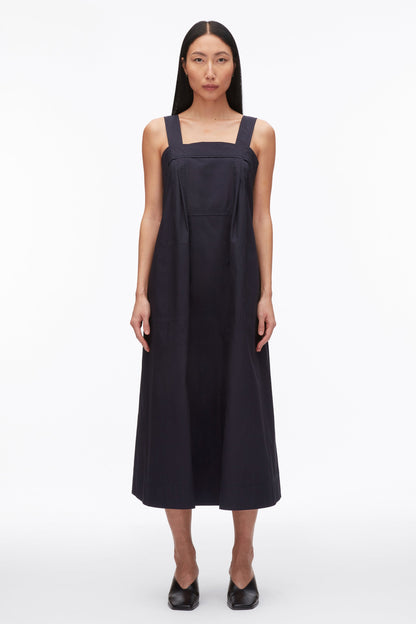 Structured Cotton Poplin Midi Dress Midnight