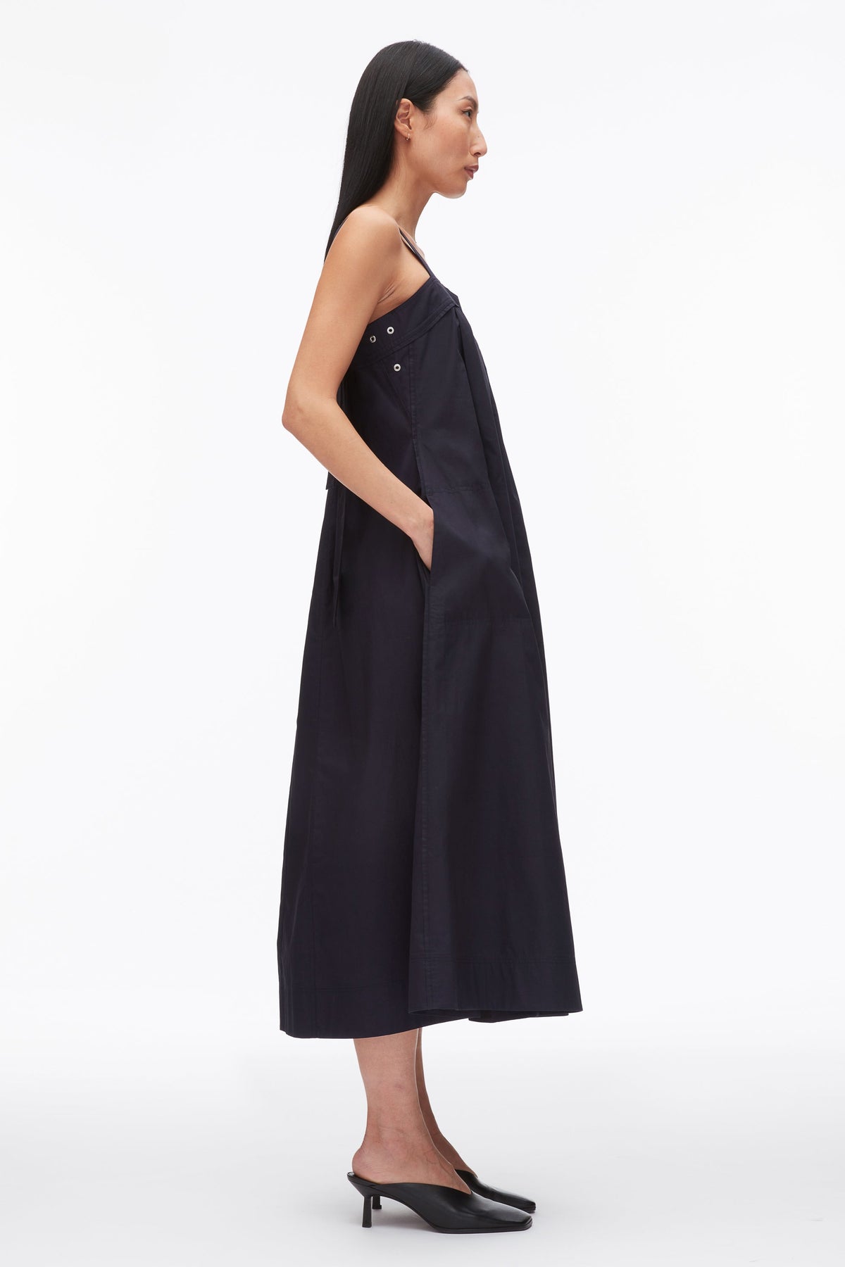 Structured Cotton Poplin Midi Dress Midnight
