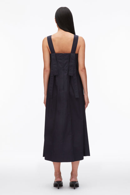 Structured Cotton Poplin Midi Dress Midnight