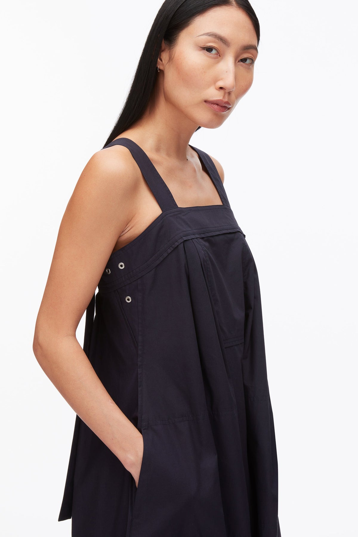 Structured Cotton Poplin Midi Dress Midnight