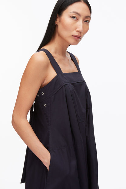 Structured Cotton Poplin Midi Dress Midnight