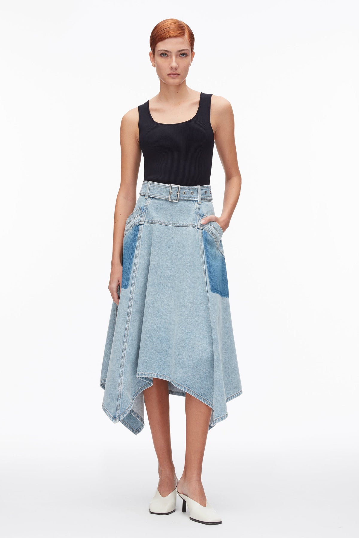 Ghost Patch Handkerchief Midi Skirt Light Blue