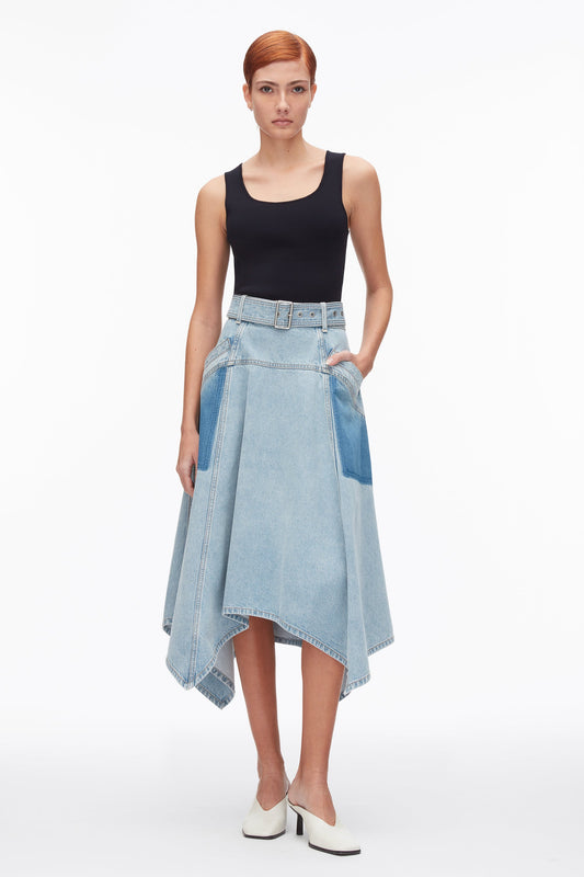 Ghost Patch Handkerchief Midi Skirt Light Blue