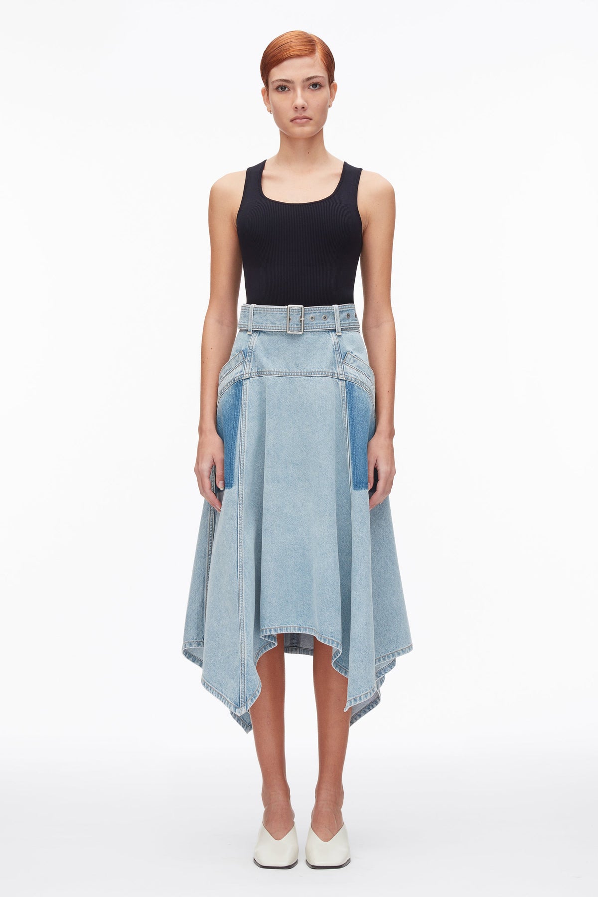 Ghost Patch Handkerchief Midi Skirt Light Blue