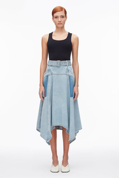 Ghost Patch Handkerchief Midi Skirt Light Blue