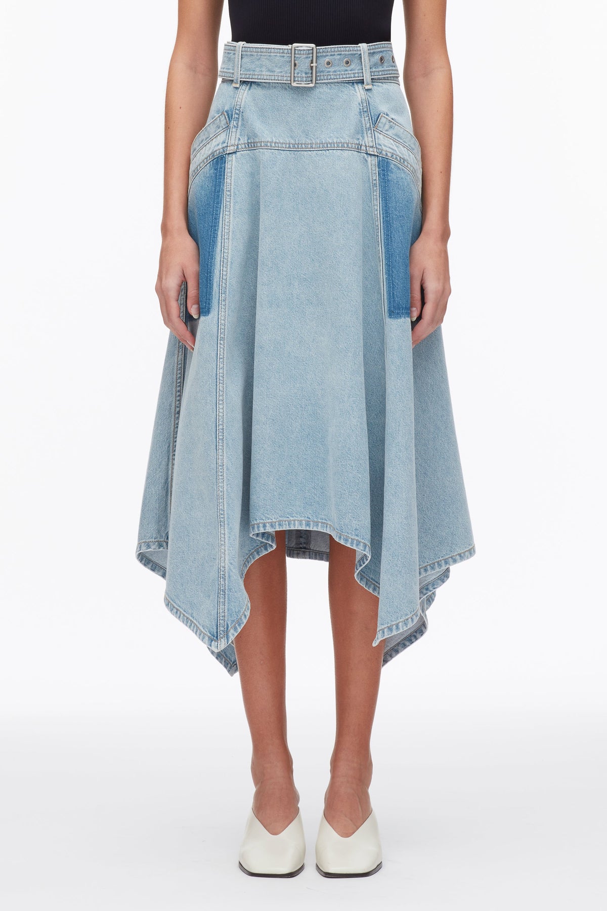 Ghost Patch Handkerchief Midi Skirt Light Blue