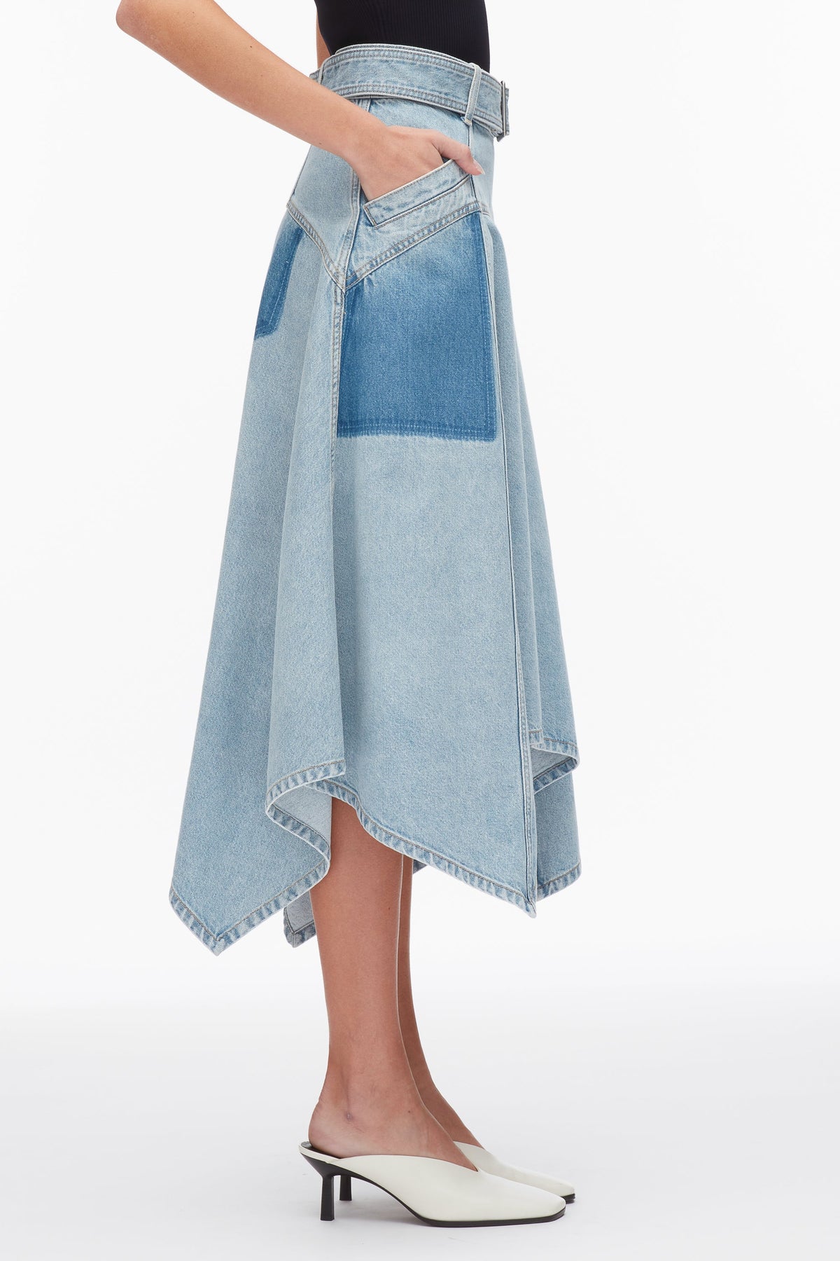 Ghost Patch Handkerchief Midi Skirt Light Blue