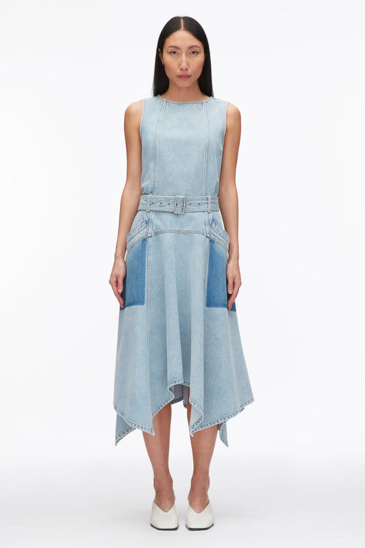Ghost Patch Sleeveless Belted Midi Dress Light Blue