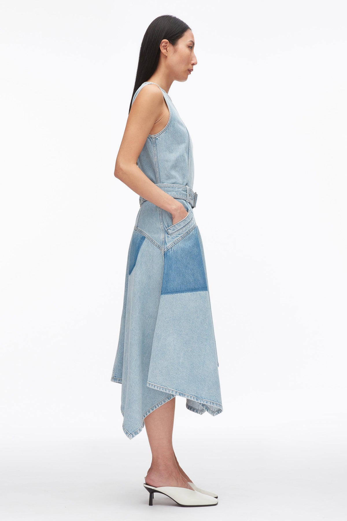 Ghost Patch Sleeveless Belted Midi Dress Light Blue