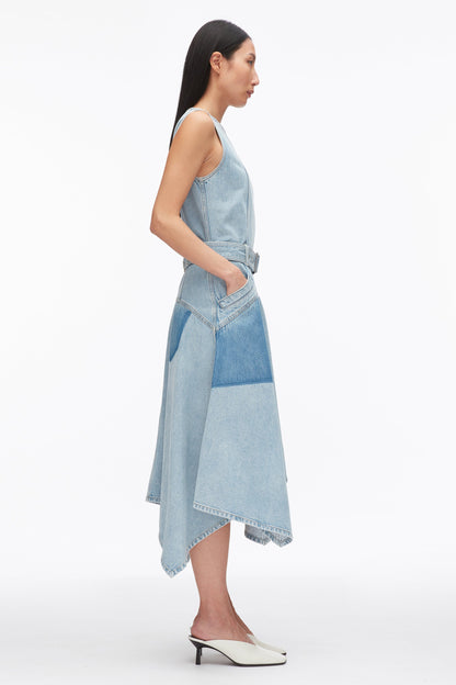 Ghost Patch Sleeveless Belted Midi Dress Light Blue
