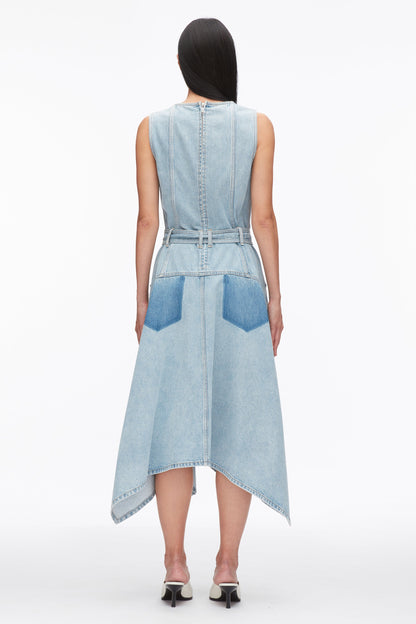 Ghost Patch Sleeveless Belted Midi Dress Light Blue