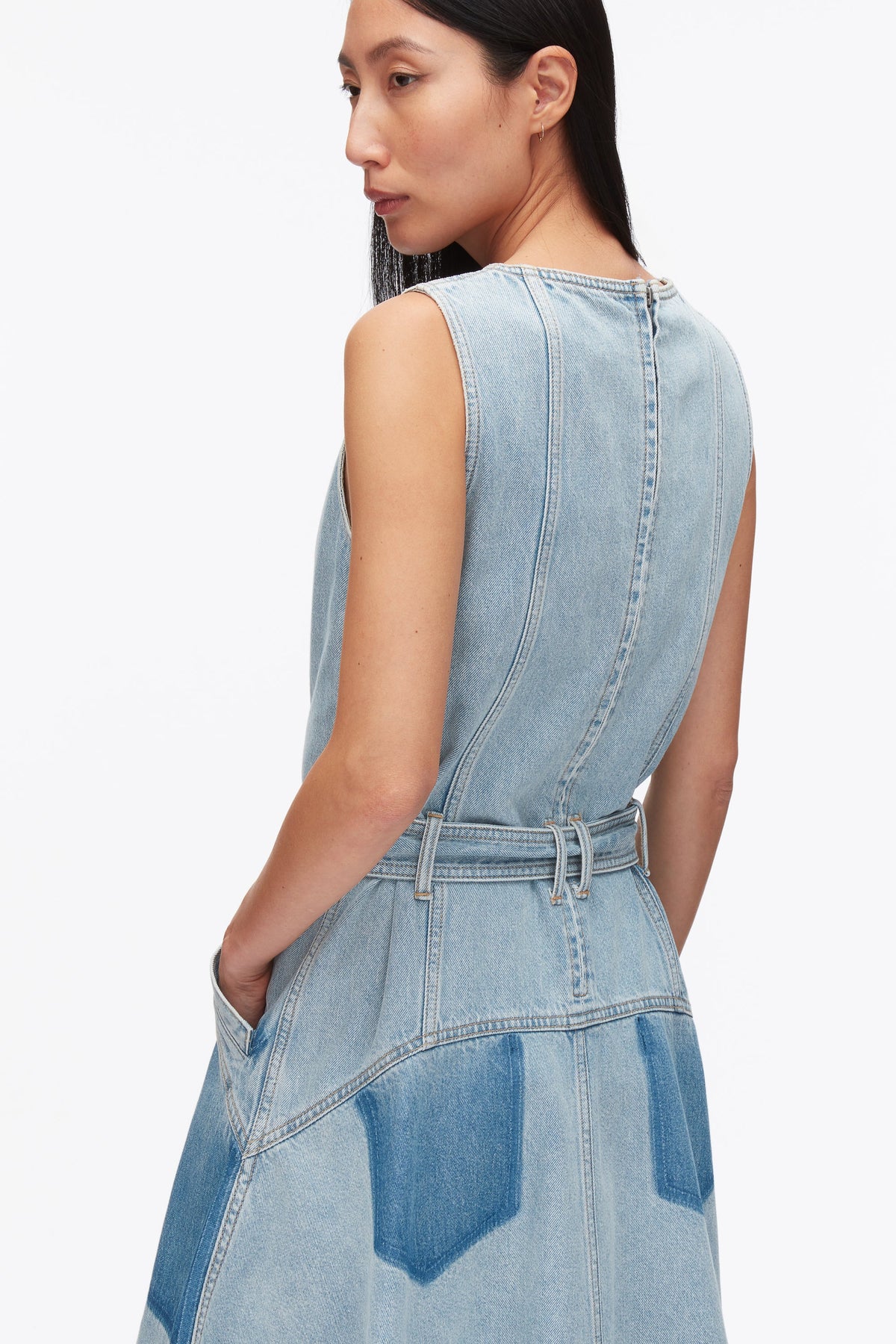 Ghost Patch Sleeveless Belted Midi Dress Light Blue