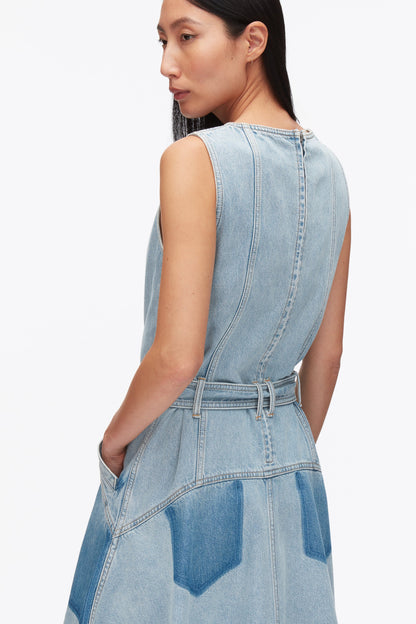 Ghost Patch Sleeveless Belted Midi Dress Light Blue