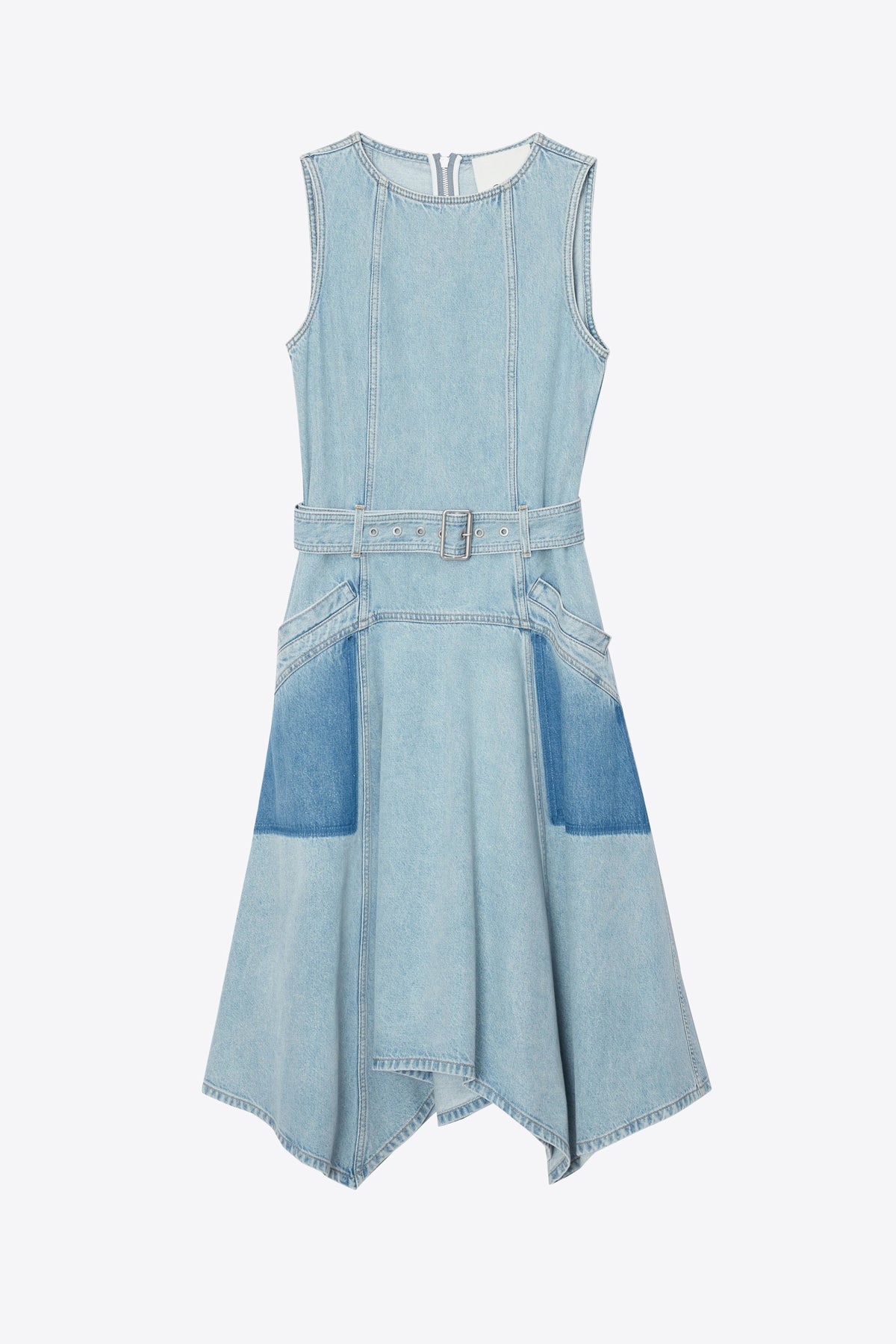 Ghost Patch Sleeveless Belted Midi Dress Light Blue