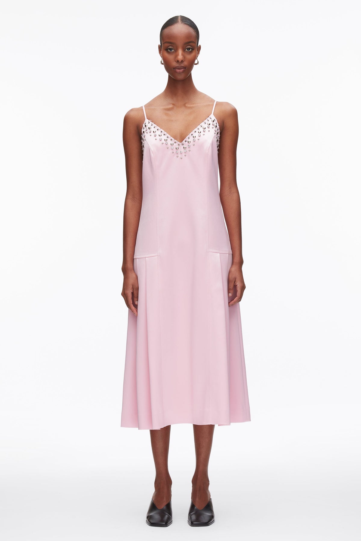 Studded Satin Pleated Cami Midi Dress Lotus
